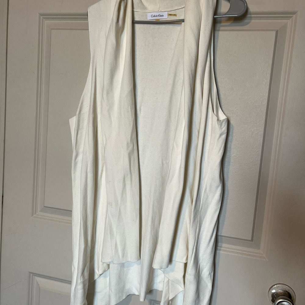 Calvin Klein Cream Sleeveless Open Sweater, Thick Fabric, Dress Up or Down